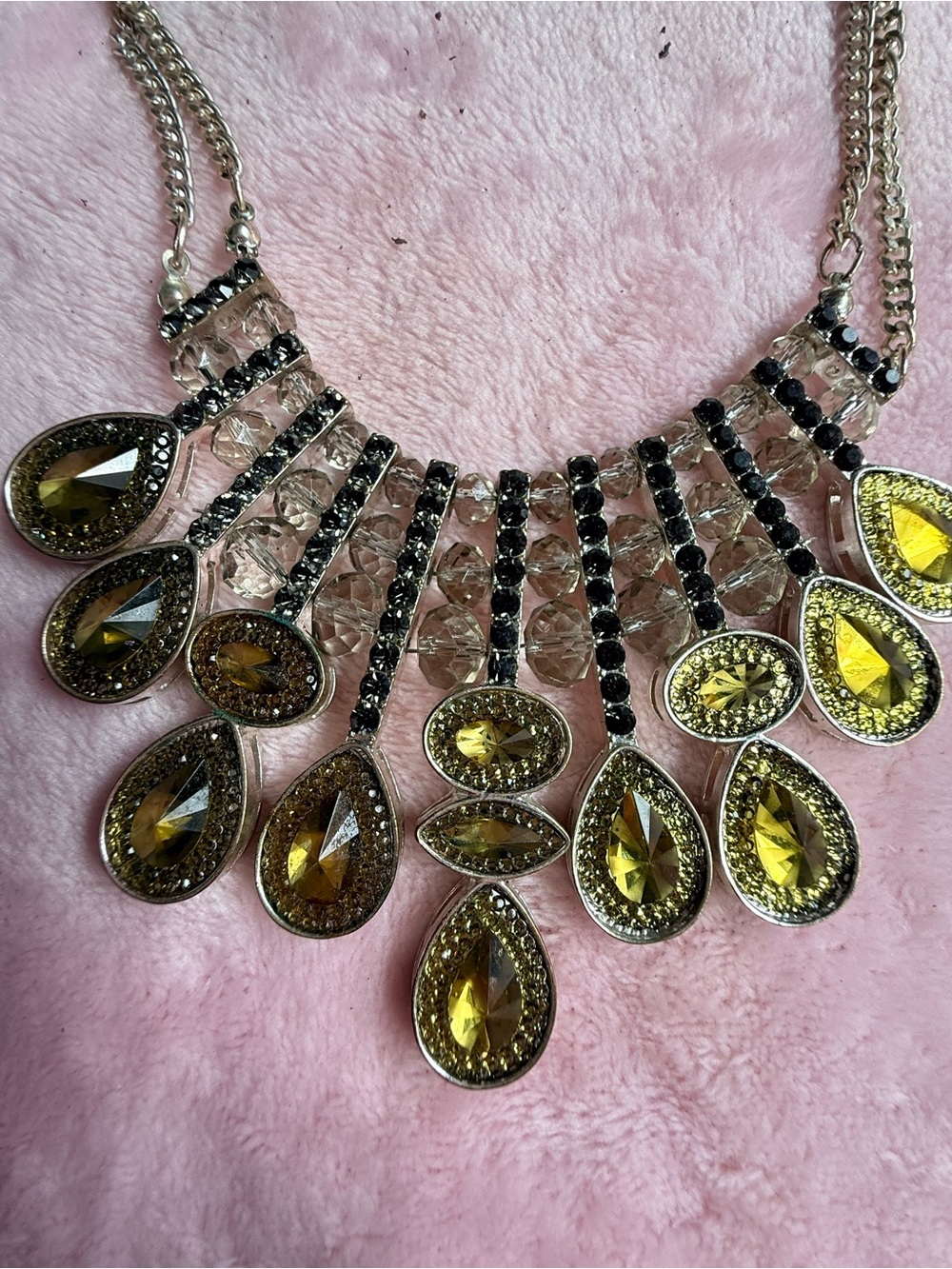 Yellow Teardrop Crystal Statement Necklace